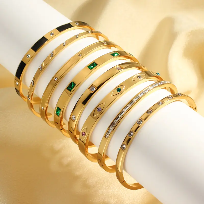 18k Gold Plated Stainless Steel Evil Eye Cuff Bracelet Rhinestone Bracelets Women 18k Gold