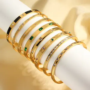 Bracelet manchette mauvais œil en acier inoxydable plaqué or 18 carats Bracelets avec strass pour femme en or 18 carats