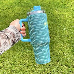 Lot de 16 gobelets isothermes de 40 oz ornés de strass avec couvercle, poignée et paille pour le camping en extérieur - Product Image 4