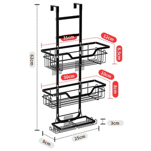 Double Tier Modern Stainless Steel <b>Bathroom</b> Racks Shower Room Hanging <b>Storage</b> <b>Baskets</b> with Hooks Behind Doors - Product Image 1