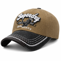 Casquette de baseball vintage avec emblème d'aigle, couronne kaki, visière noire, surpiqûres zig-zag blanches, six panneaux, style streetwear