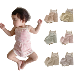 Abito in puro cotone per bebè stile Casual da uomo e donna in due pezzi, Set di gilet estivo con motivo a tinta unita sottile, <span class=keywords><strong>abbigliamento</strong></span> per bambini - Product Image 6