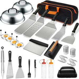 Kit d'accessoires de plaque chauffante en acier inoxydable accessoires de gril à plat en plastique spatules pliables robustes grattoir <span class=keywords><strong>hachoir</strong></span> extérieur - Product Image 1