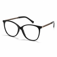 Lunettes en acétate pour femmes, monture noire avec branches en cuir tressé, accent chaîne, compatibles myopie 2047-1