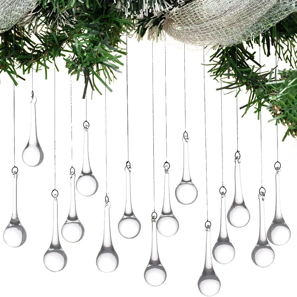 زجاج شفاف مخصص بسعر منخفض شريط ثلج على شكل دمعة كرة شجرة عيد الميلاد كرة عيد الميلاد للتزيين للكريسماس