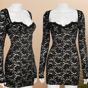 Viviblook ชุดสตรีทแวร์เซ็กซี่แบบใหม่ชุดเดรสบอดี้คอนทรงสี่เหลี่ยมแขนยาวรัดรูปเซ็กซี่สำหรับ D25DS380 - Product Image 1