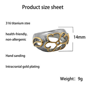 yunnique <b>Titanium</b> Steel Hollow Flower <b>Ring</b> Retro Punk Gold Unisex Fashion Jewelry 290116 - Product Image 2