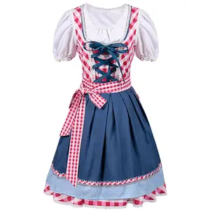 Cadılar bayramı geleneksel bavyera Octoberfest alman bira Wench Cosplay kostüm yetişkin Oktoberfest Dirndl hizmetçi elbise önlük ile