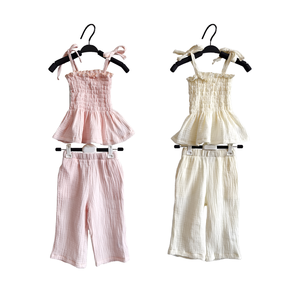 Conjunto de Verano para Niña, Orgánico, de <span class=keywords><strong>Gasa</strong></span> Arrugada, con Top Peplum con Tirantes y Pantalones Anchos, Tallas 0-8 Años - Product Image 2