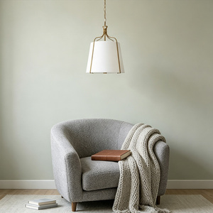 Modern Pendant <b>Light</b> with White Fabric Shade Luxury Gold Chandelier Hanging Lamp for <b>Dining</b> Room Bedroom Living Room - Product Image 1