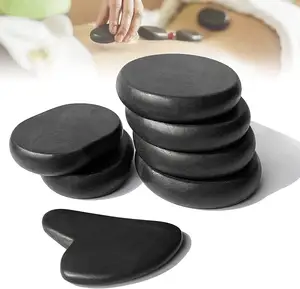 천연 용암 스톤 마사지 세트 Bian Stone Black Gua Sha SPA 마사지 핫 스톤 도구 맞춤 옥 Guasha 건강 관리 마사지 키트