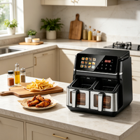 Friteuse à air double zone avec panneau tactile intelligent, température réglable, sans huile, saine, pour comptoir de cuisine domestique