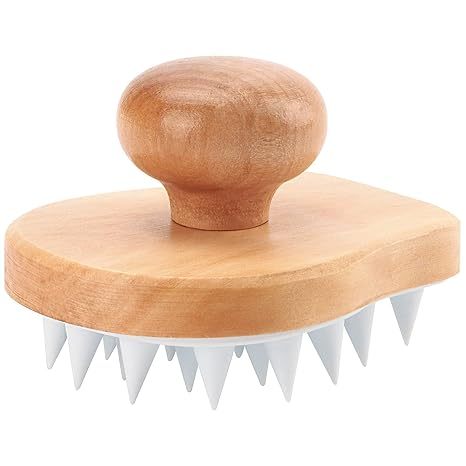 Eco-friendly Soft Wooden Silicone Shampoo Brush Biodegradable Round Head Scrubber with Hair Growth Feature Scalp Massage Device