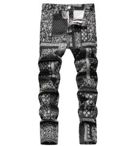 Джинсы мужские стрейчевые, повседневные узкие брюки с 3D принтом, для ночного клуба, оптовая продажа
