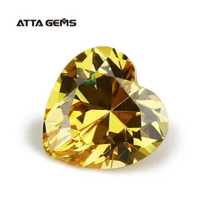 Piedras de diamante sintético de circonia cúbica sueltas en forma de corazón amarillo dorado de 3x3mm ~ 8x8mm
