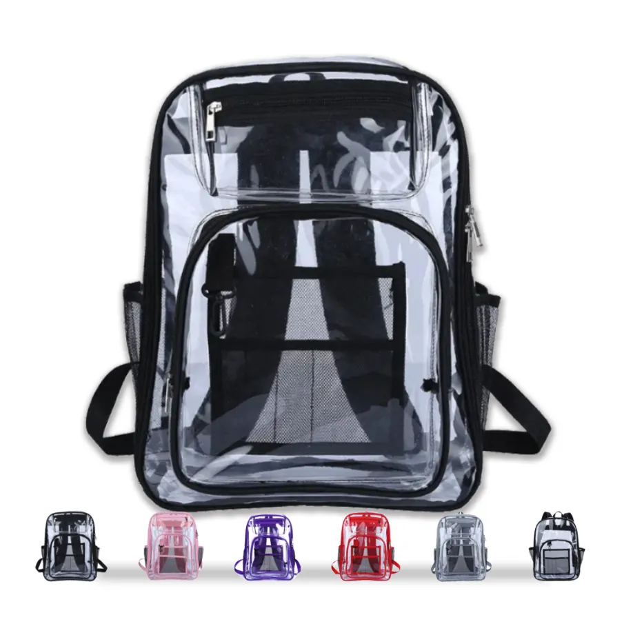 Sac à dos scolaire Transparent en PVC robuste sac transparent sac en plastique mat approuvé par le stade sac à dos scolaire Transparent clair