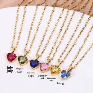 Collar de circonita con doce piedras de nacimiento, colgante de circonita en forma de corazón simple, cadena de eslabones de acero inoxidable, collar deportivo para mujer - Product Image 3