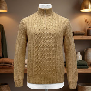 FW23 Hiver – Pull Homme Personnalisé Respirant, Séchage Rapide, Anti-Plis, en Mélange Coton Acrylique, Col Montant Zippé, Manches Longues - Product Image 3