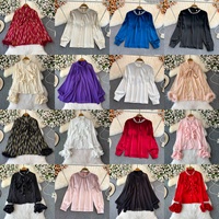 Camisa Elegante de Gasa con Cuentas para Mujer, Manga Larga, Estilo Casual de Oficina, Primavera y Otoño, Nueva, Tallas Grandes, Precio de Mayoreo, Gran Venta