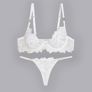 White <b>Sexy</b> Lace Leaf 3D Embroidery Light Breathable Thin Lingerie <b>Set</b> Women Underwire Bra Thong 2 Piece Seductive Women's - Product Image 1