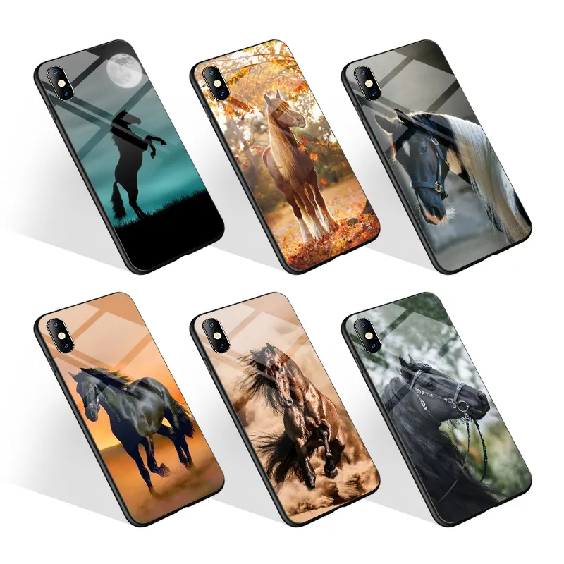 Custom Krasbestendig Terug Gehard Glas Telefoon Case Voor Redmi Note 9Pro Back Cover Voor 7/8 X Xs 11 Xr print Paard