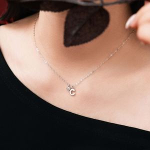 Collares con Colgante de Letra del Alfabeto de Circonia Cúbica 5A Dylam para Mujer, Letra Inicial -C-, Cadena de 45cm, Nuevo Diseño - Product Image 4
