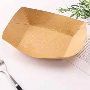 Desechables Papel Kraft para llevar Barco Comida para perros calientes Papas fritas Bandeja Snack Cartón Barbacoa Cajas