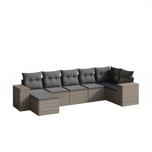 Conjunto de Sofás de Jardín de Ratán Gris, 6 Plazas, Muebles Contemporáneos para Exteriores - Product Image 1