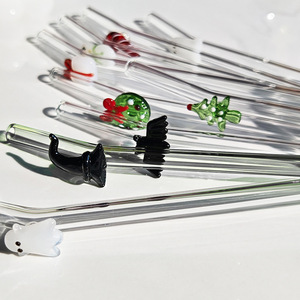 IStapromo Gifts Pailles en verre borosilicate transparent, mignonnes, réutilisables, résistantes aux hautes températures, pour jus et boissons, thème Noël - Product Image 3