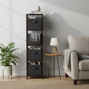 Capri 4-Section N Storage Shelf 4 <b>Foldable</b> Black Fabric <b>Baskets</b> for Efficient Organization - Product Image 3