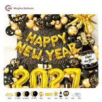 Kit de guirlande de ballons pour le Nouvel An 2027, ballons en latex noir et or, ballons en feuille numéro 2027, décorations pour la fête du réveillon du Nouvel An