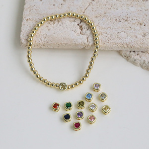 Bracelet délicat en laiton avec pierre <span class=keywords><strong>de</strong></span> <span class=keywords><strong>naissance</strong></span> des 12 mois, bracelet à perles avec pierre <span class=keywords><strong>de</strong></span> <span class=keywords><strong>naissance</strong></span>, zircon coloré, bracelet à double perles réglable, cadeau - Product Image 3