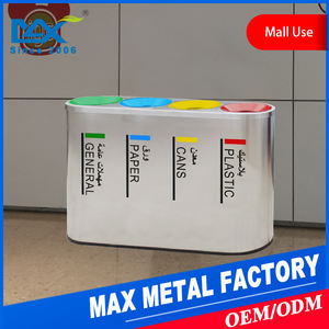 Indoor stainless steel recycle <strong>bin</strong> airport metal oval <strong>color</strong> <strong>code</strong> 4 compartment stainless steel recycling airport station school office shopping mall - Product Image 3