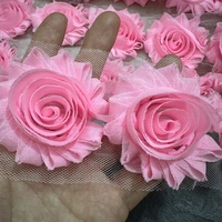 2.5 Inci Hiasan Bordir Bunga Mawar Chiffon Gaya Shabby Grosir