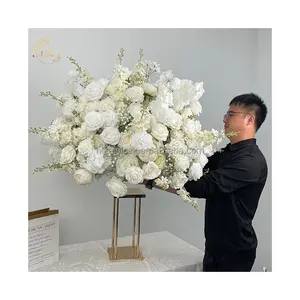2024 Groothandel Mooie Kunstmatige Zijde Witte Roos Bundel Plastic Bloem Ballen Decoratie Bruiloft