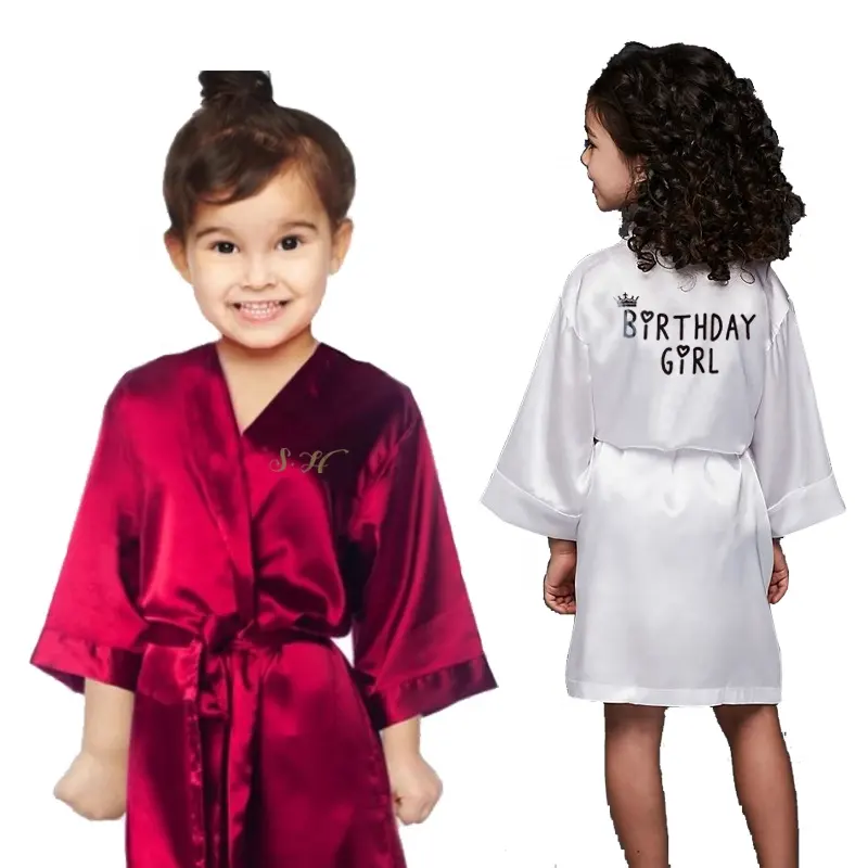 Kişiselleştirilmiş kızlar elbise çocuklar özel ipek saten Kimono Spa elbiseler