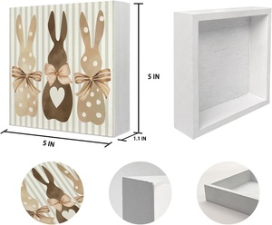 Casa <span class=keywords><strong>de</strong></span> campo Conejito rústico Conejo Primavera Interior Bloque <span class=keywords><strong>de</strong></span> <span class=keywords><strong>madera</strong></span> Signo Feliz Pascua Caja <span class=keywords><strong>de</strong></span> <span class=keywords><strong>madera</strong></span> Placa Técnica pintada a mano - Product Image 3
