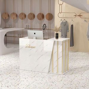 Z Modern Reception <b>Desk</b> Cashier Counter with Lights for Barber Shop Beauty Salon <b>Nail</b> Art Clothing Store Hotel Use Wood - Product Image 5