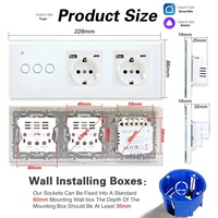 Interruptor de Pared Inteligente Wifi de 3 Botones Táctiles, 2 Enchufes Schuko Europeos con Cargador USB Tipo C, Control por Voz con la Aplicación Tuya Smart Life
