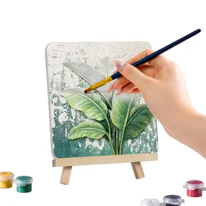 20*20 cm 큰 잎 사암 손으로 그린 캔버스 회화 녹색 질감 그림 식물 기름 장식 그림 예술