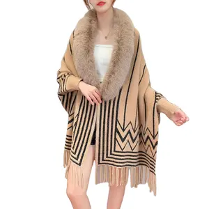 Mink Velvet Cape with new autumn and winter stripe knitted shawl collar bat-sized sweater china factory