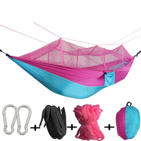 Hamac parachute avec moustiquaire pour 1 à 2 personnes, lit de couchage suspendu pour camping, chaise double portable avec balançoire