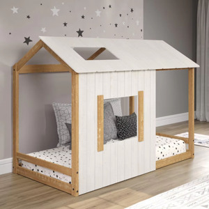 Cama Infantil de Madera Natural, Cama Tipo Casa para Niños Pequeños, Cama de Piso para Preescolar, Cuna de Madera para Niños Pequeños, Estructura de Cama Montessori Tipo Casa - Product Image 4