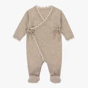 Macacão de bebê em caxemira 100% orgânica de malha natural moda 2024Natural