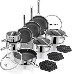 Geling khéo léo sản xuất chất lượng cao lai thép không gỉ Cookware sets thời trang 17 cái bạc không dính nấu ăn <span class=keywords><strong>Pan</strong></span> Bộ - Product Image 1