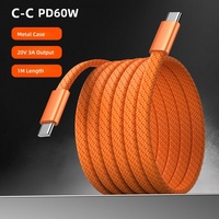 Nouveau Câble de Charge Rapide USB-C vers USB-C en Nylon Tressé Plat 1M 3A PD 60W, Design Original, pour iPhone 17 16 15