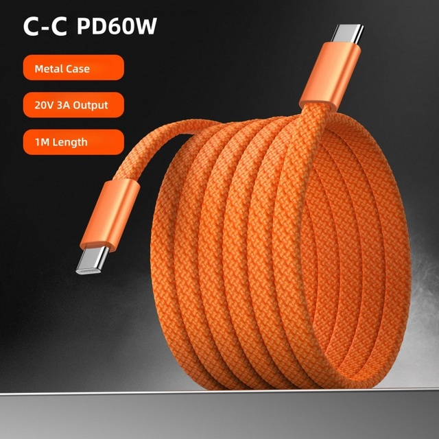 New Original Design 1M 3A Nylon Flat Lines Braided PD 60W USB C to C Type C Fast Charging Cable for iphone 17 16 15