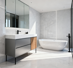 Grande <span class=keywords><strong>spazio</strong></span> di lusso bagno armadio moderno Design minimalista con morbidi cassetti di chiusura e controsoffitto in marmo - Product Image 3