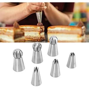 6-Piece Stainless Steel Piping Tip Set Russian Spherical Cake Decorating Tool Reusable Butter Piping Tips Baking Supplies - Product Image 2