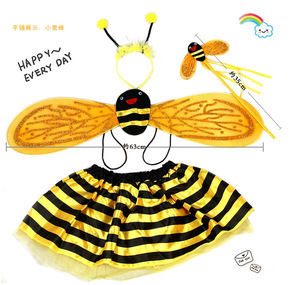 Conjunto de falda de abeja mariposa para niñas, 4 Uds., con <span class=keywords><strong>1</strong></span> par de alas, antena, diadema, vestido a rayas y varita, disfraz de Halloween para niñas - Product Image 6